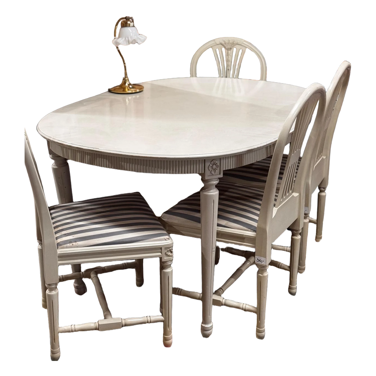 Gustavian style cream gray wood dining table with 4 chairs