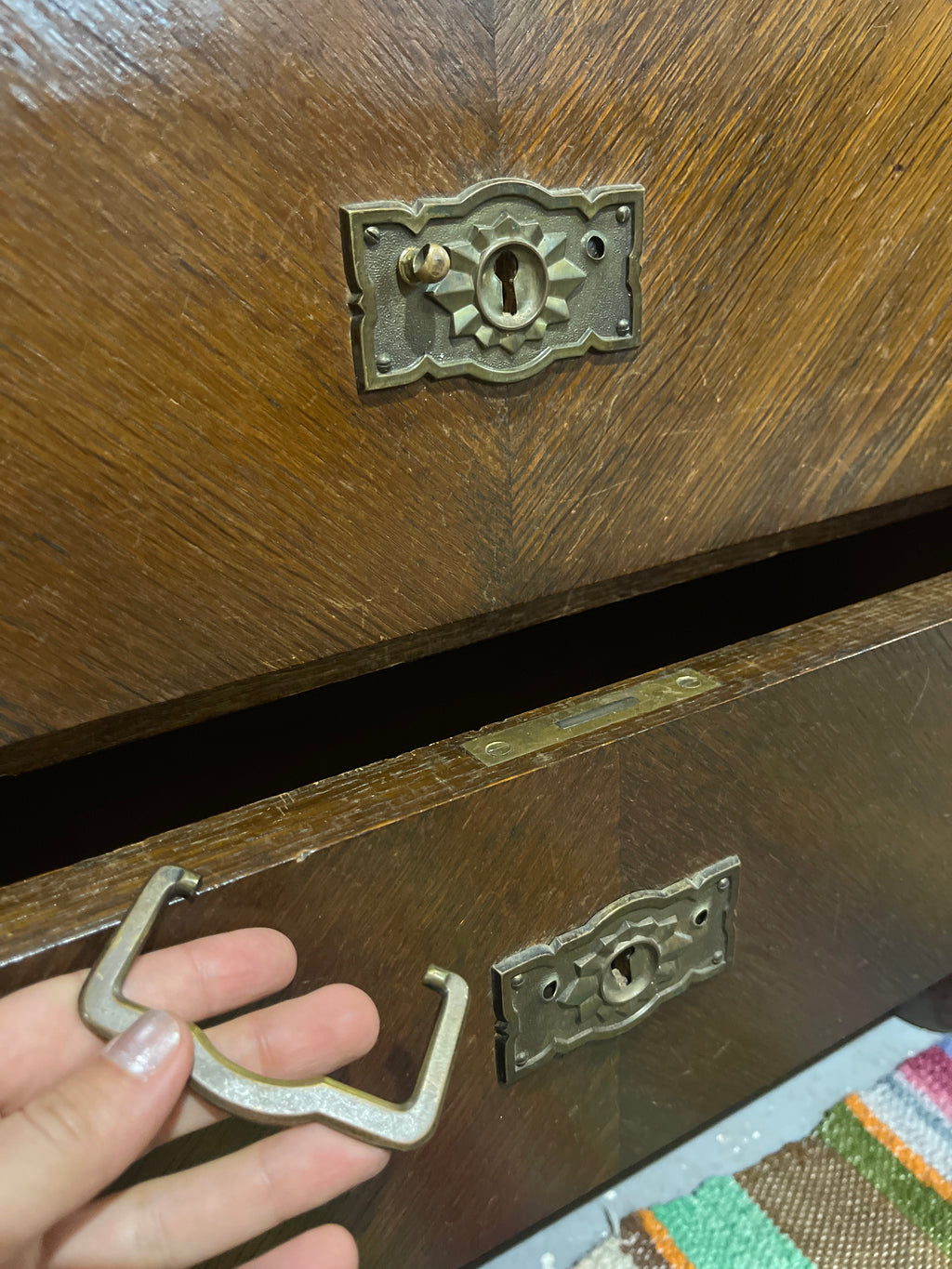 Vintage Art Deco Dark Oak Display Cabinet | Large Carved Armoire Hutch & Glass China Cabinet
