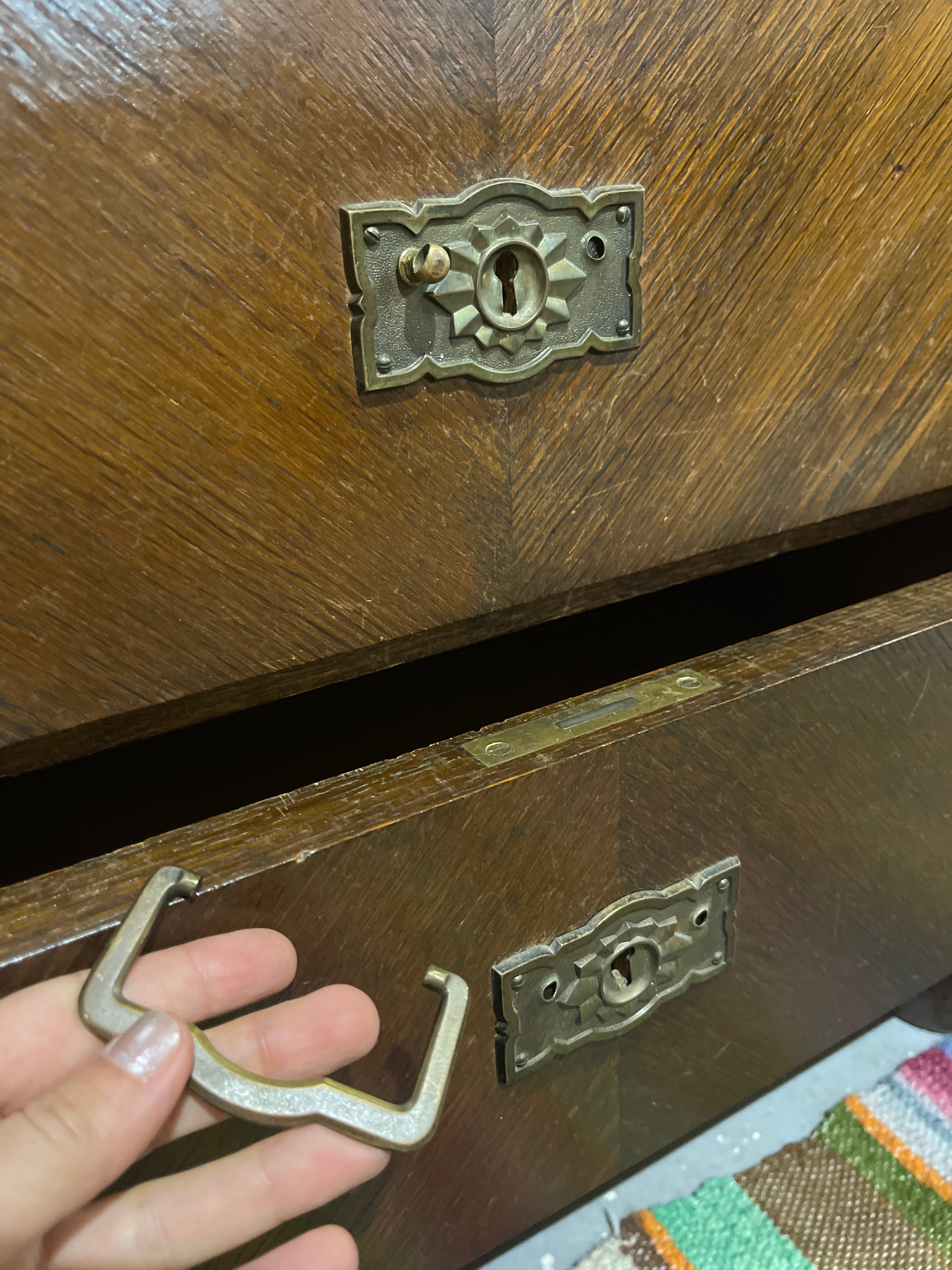 Vintage Art Deco Dark Oak Display Cabinet | Large Carved Armoire Hutch & Glass China Cabinet