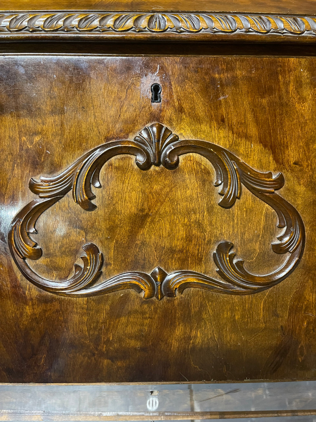 Vintage Burl Walnut Slant-Front Bureau Desk | Rococo Ball & Claw Foot Writing Secretary