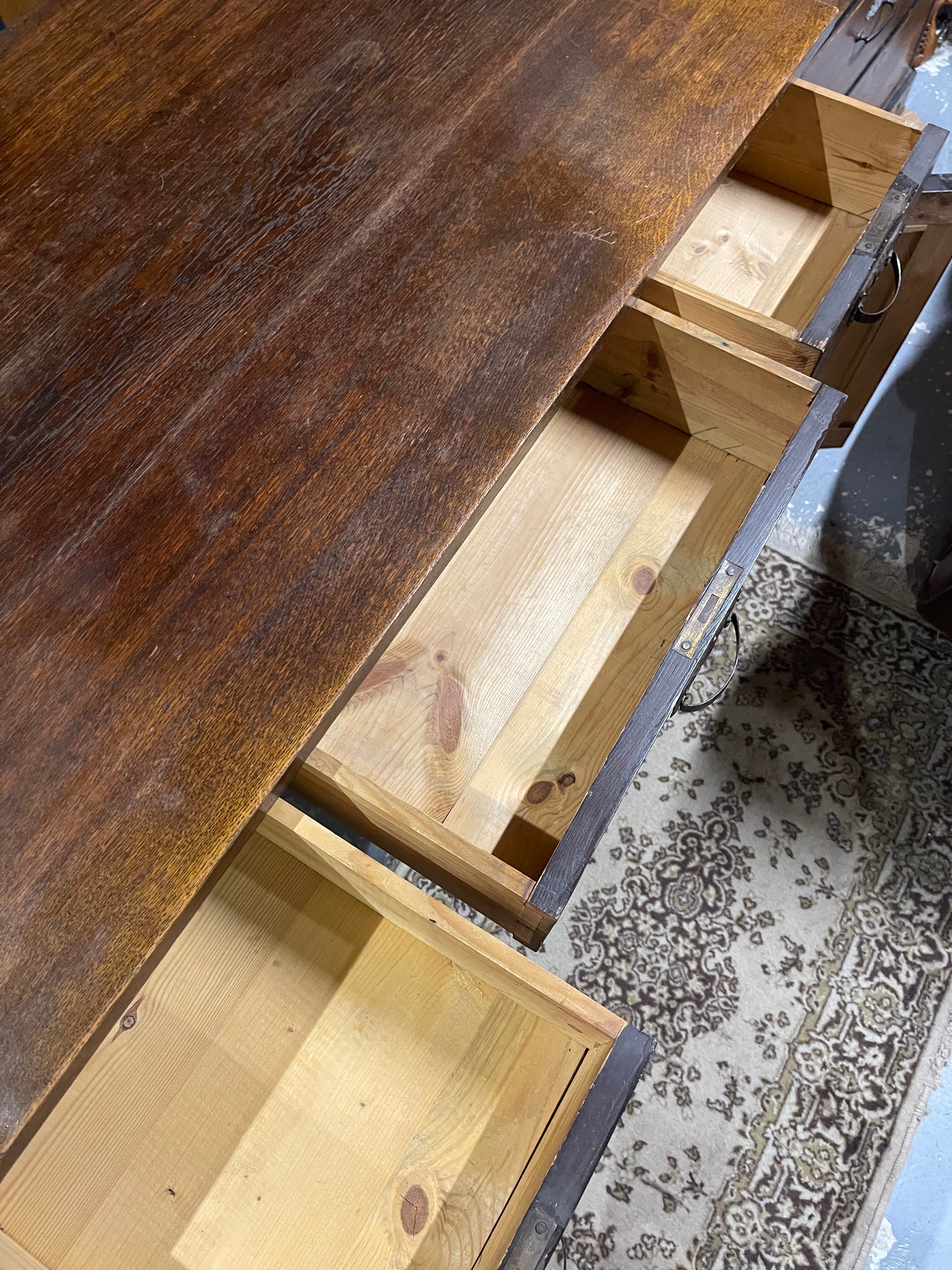 Antique Arts & Crafts Oak Desk | Early 20th Century Partner Desk & Double Pedestal Writing Table