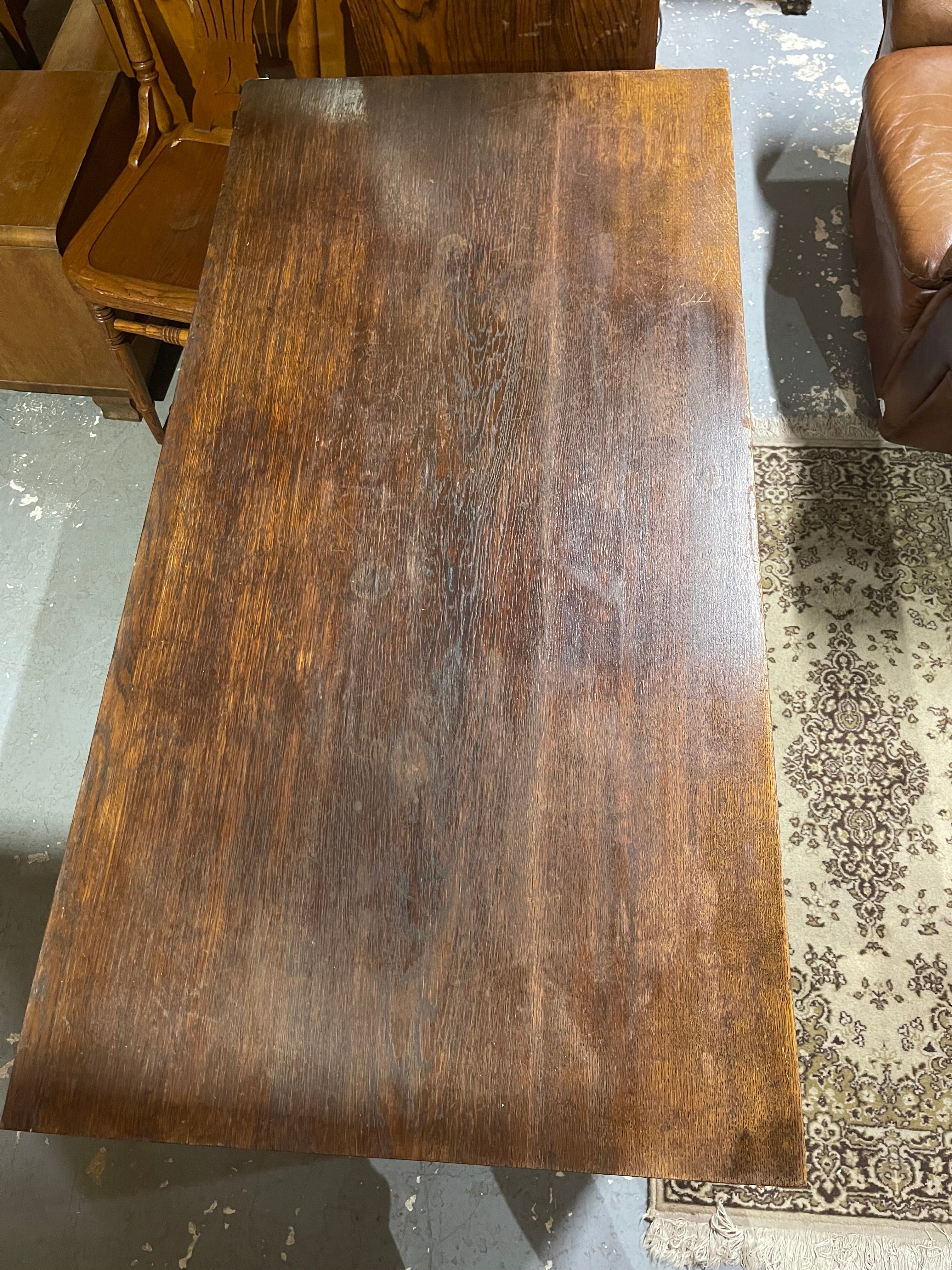 Antique Arts & Crafts Oak Desk | Early 20th Century Partner Desk & Double Pedestal Writing Table