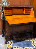 Vintage Burl Walnut Slant-Front Bureau Desk | Rococo Ball & Claw Foot Writing Secretary