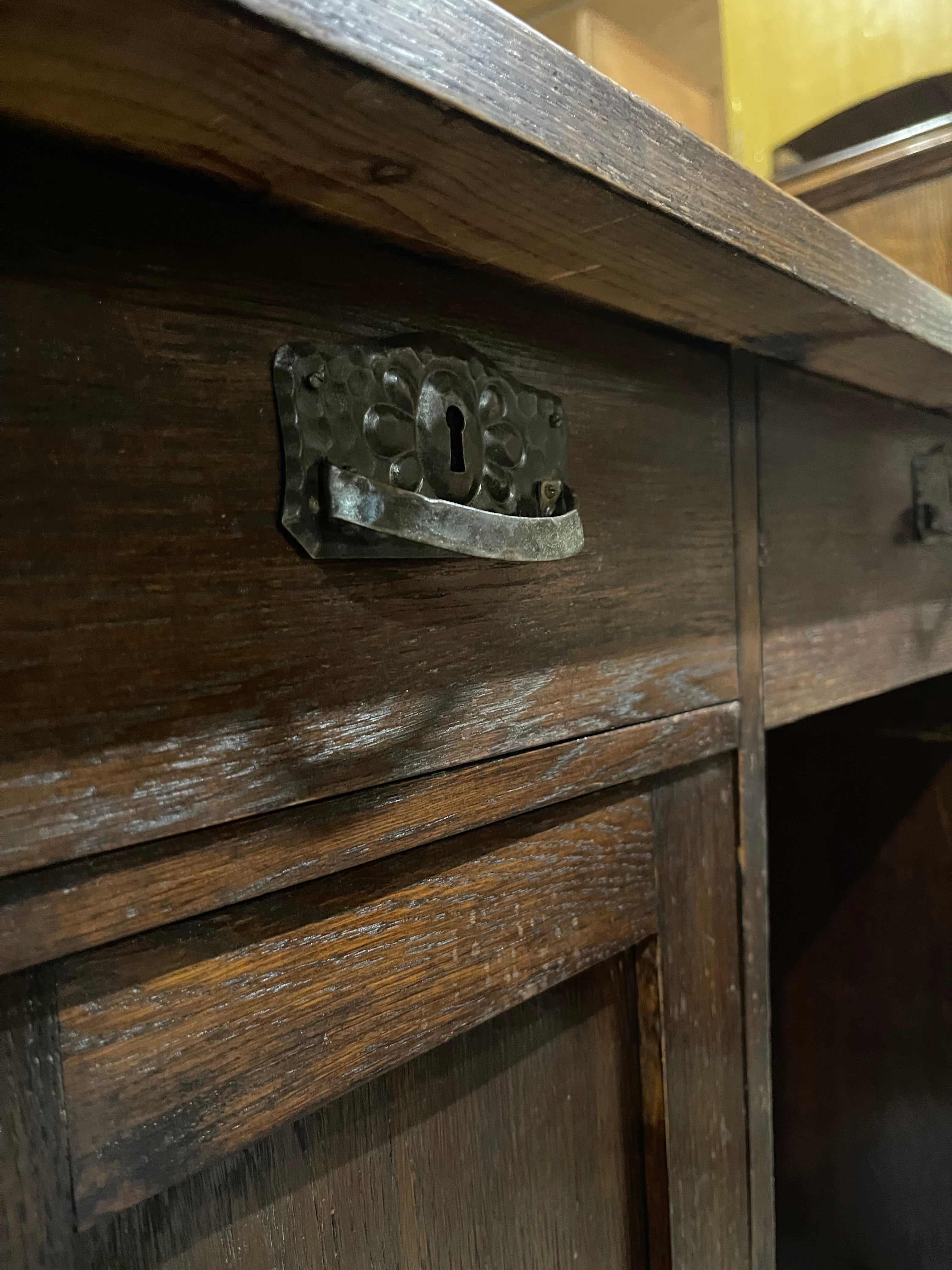 Antique Arts & Crafts Oak Desk | Early 20th Century Partner Desk & Double Pedestal Writing Table