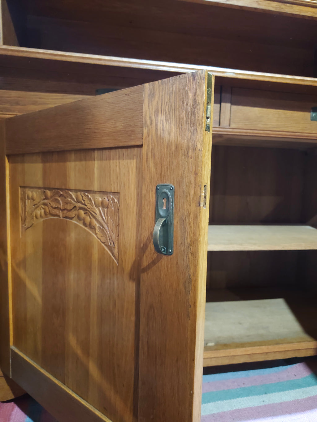 Solid wood buffet with carvings and faceted glass display cabinets