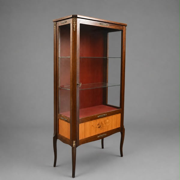Vintage Louis XVI style display cabinet with brass elements